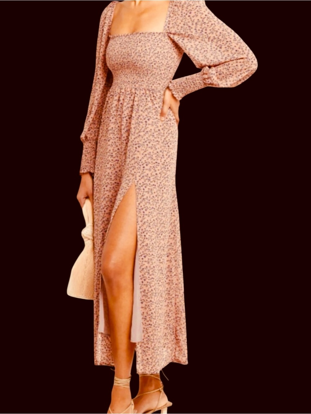 o.p.t. Classic Smocked Maxi Dress Dusty Rose Floral Terra Cotta Pink NWT